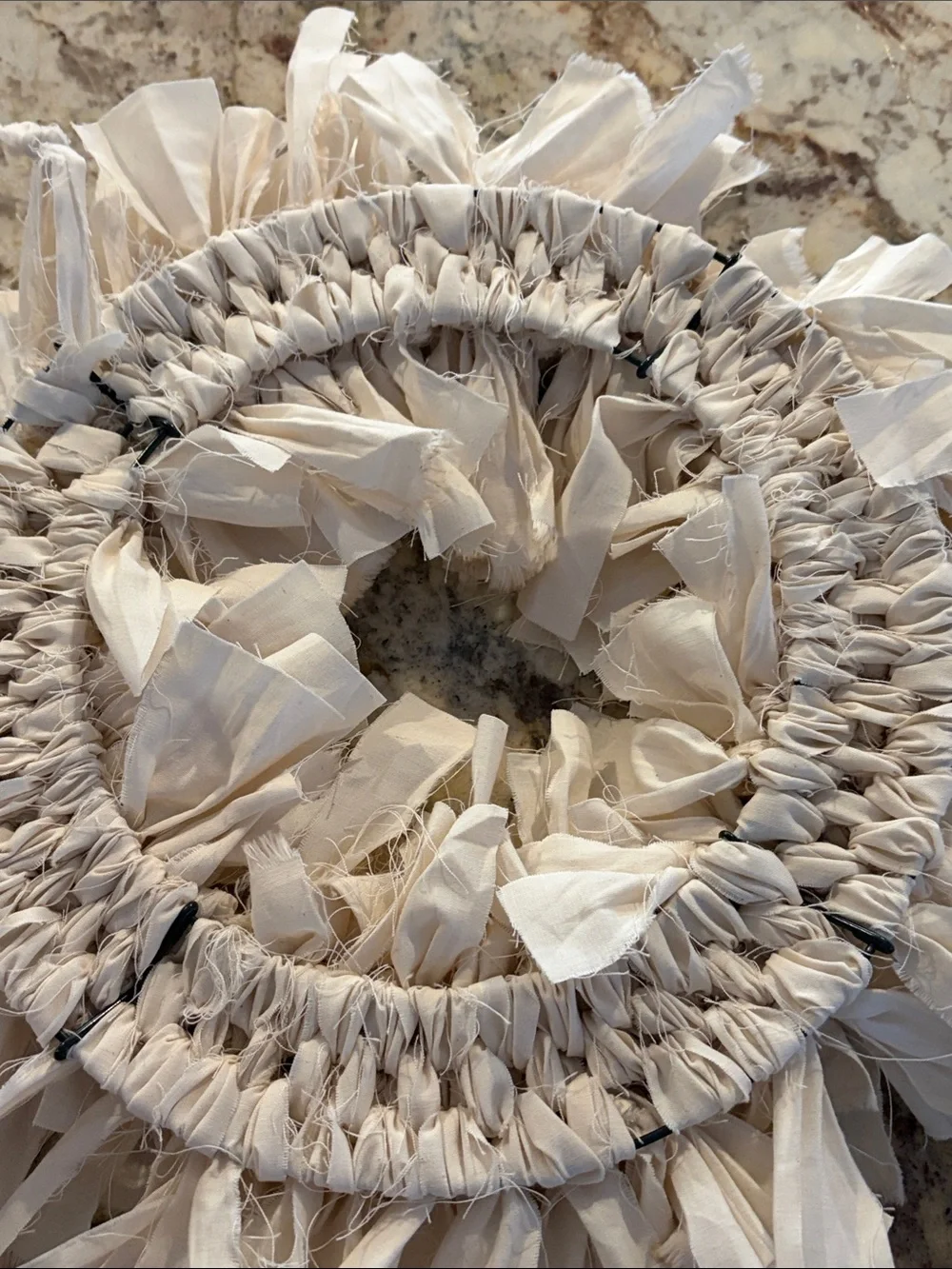Handmade Cream Fabric Holiday Tag Wreath - Neutral Home Holiday Decor